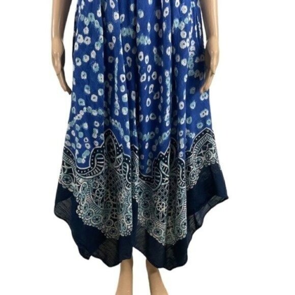Soft Surroundings Blue Mahini Maxi Ikat print handkerchief Dress Boho Medium - Picture 5 of 13